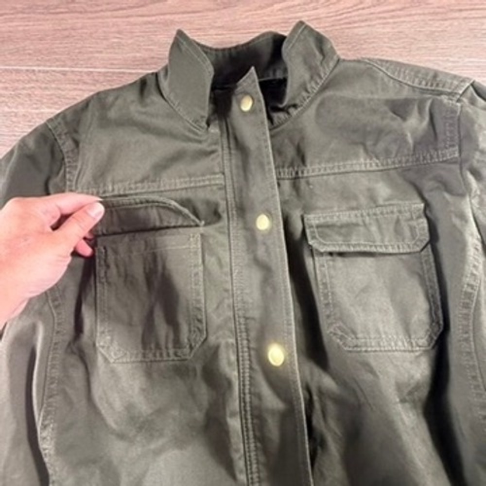 Talbots Women's Field Utility Jacket Olive Green Pockets 14W Fall Chore Canvas - Picture 12 of 16